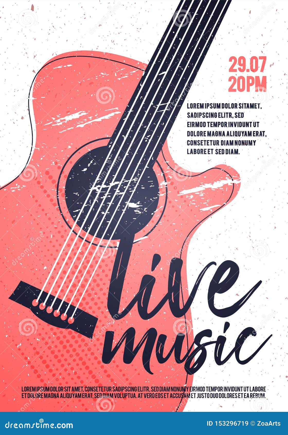  indie rock live music poster template with acoustic guitar. festival pop punk .