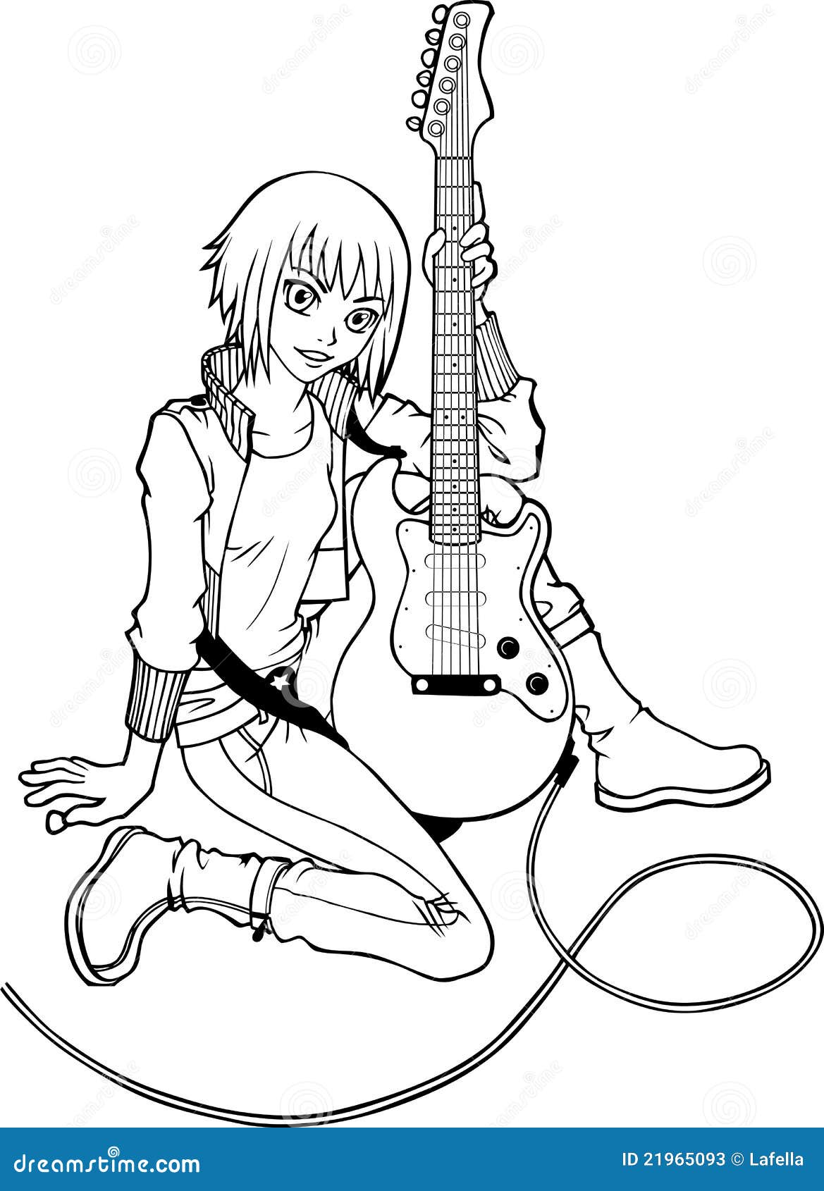Guitar Girl stock vector. Image of clipart, manga, smile - 21965093