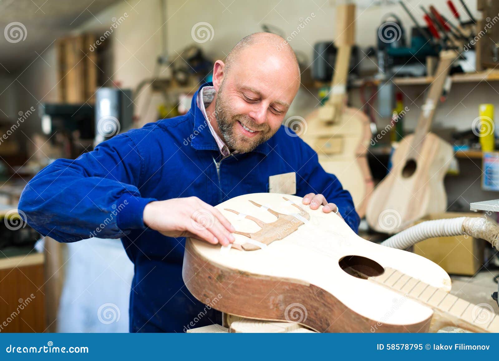 Guitar Maker Making Acoustic Guitar Stock Image Image of production