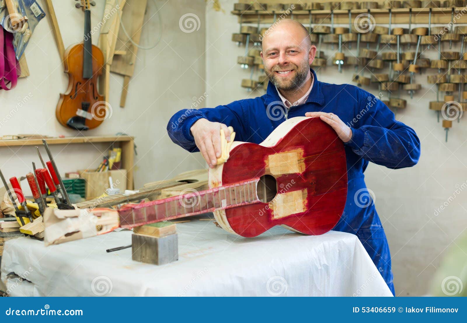 Guitarmaker at stock image. Image of skilled 53406659