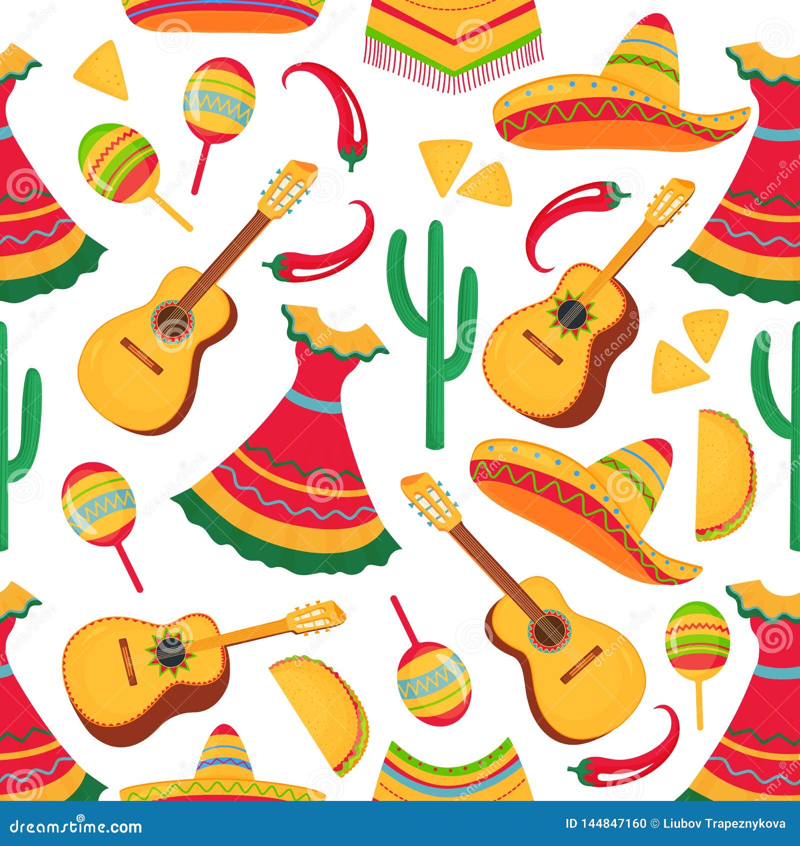 Guitar, Maracas, Poncho, Cactus, Chili, Sombrero, Taco, Nachos