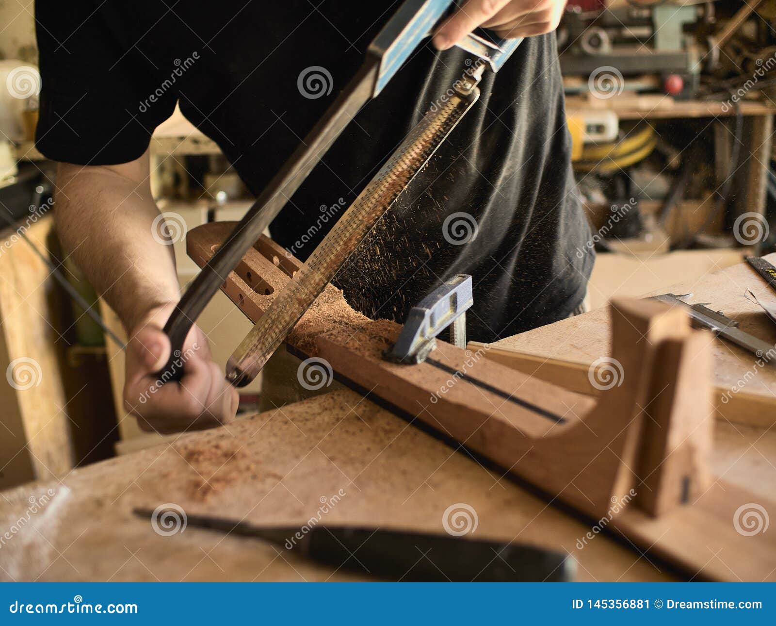 Guitar Master Polishing Headstock Of Electric Guitar, Cleaning Tuners