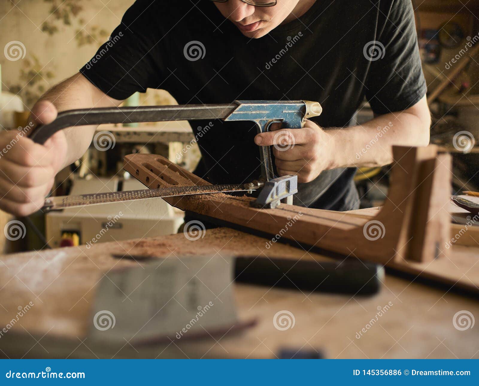 Guitar Master Polishing Headstock Of Electric Guitar, Cleaning Tuners
