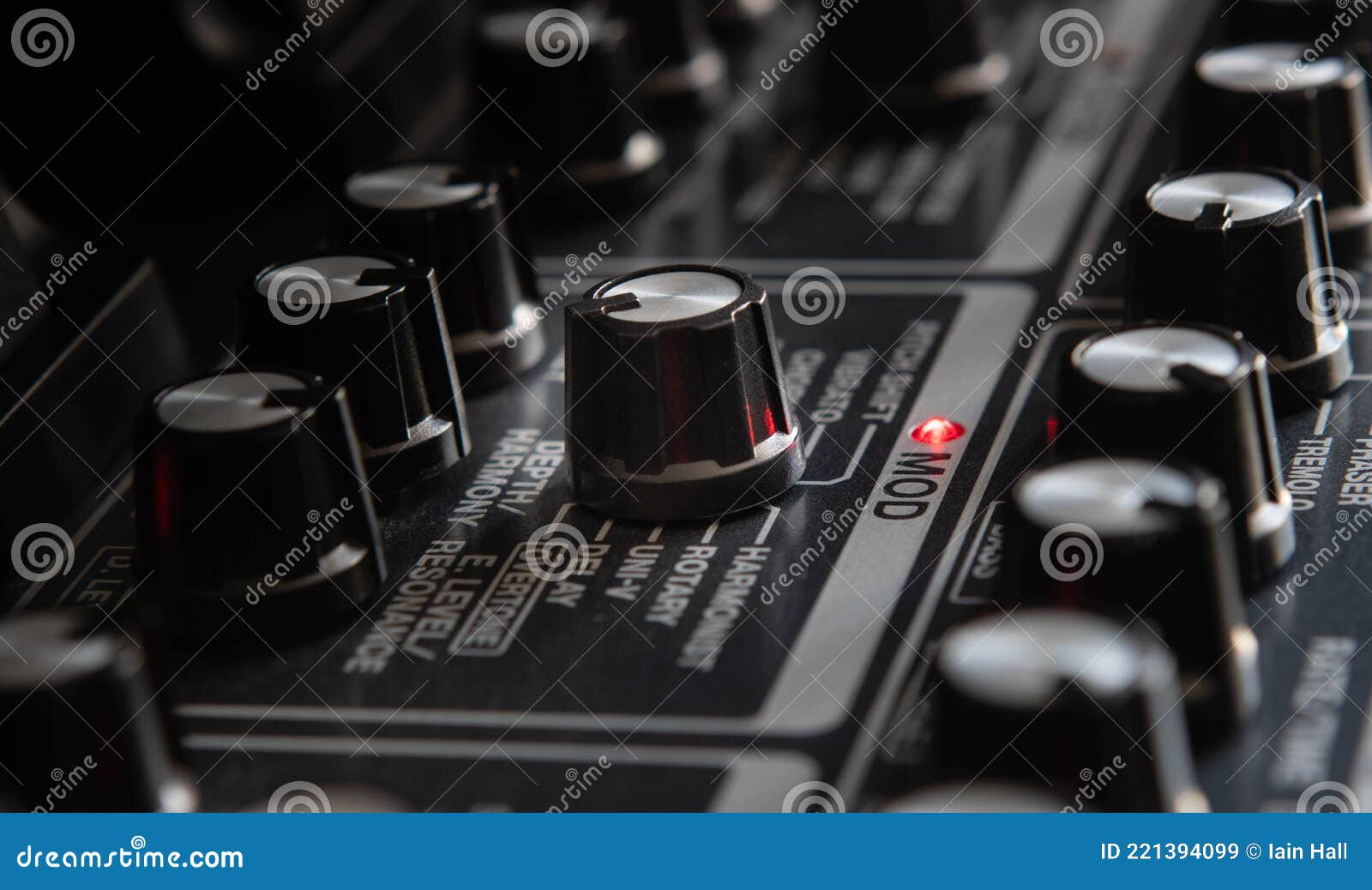 Effects Pedal Box For Electric Guitar On Floor At Outdoor Rock Party