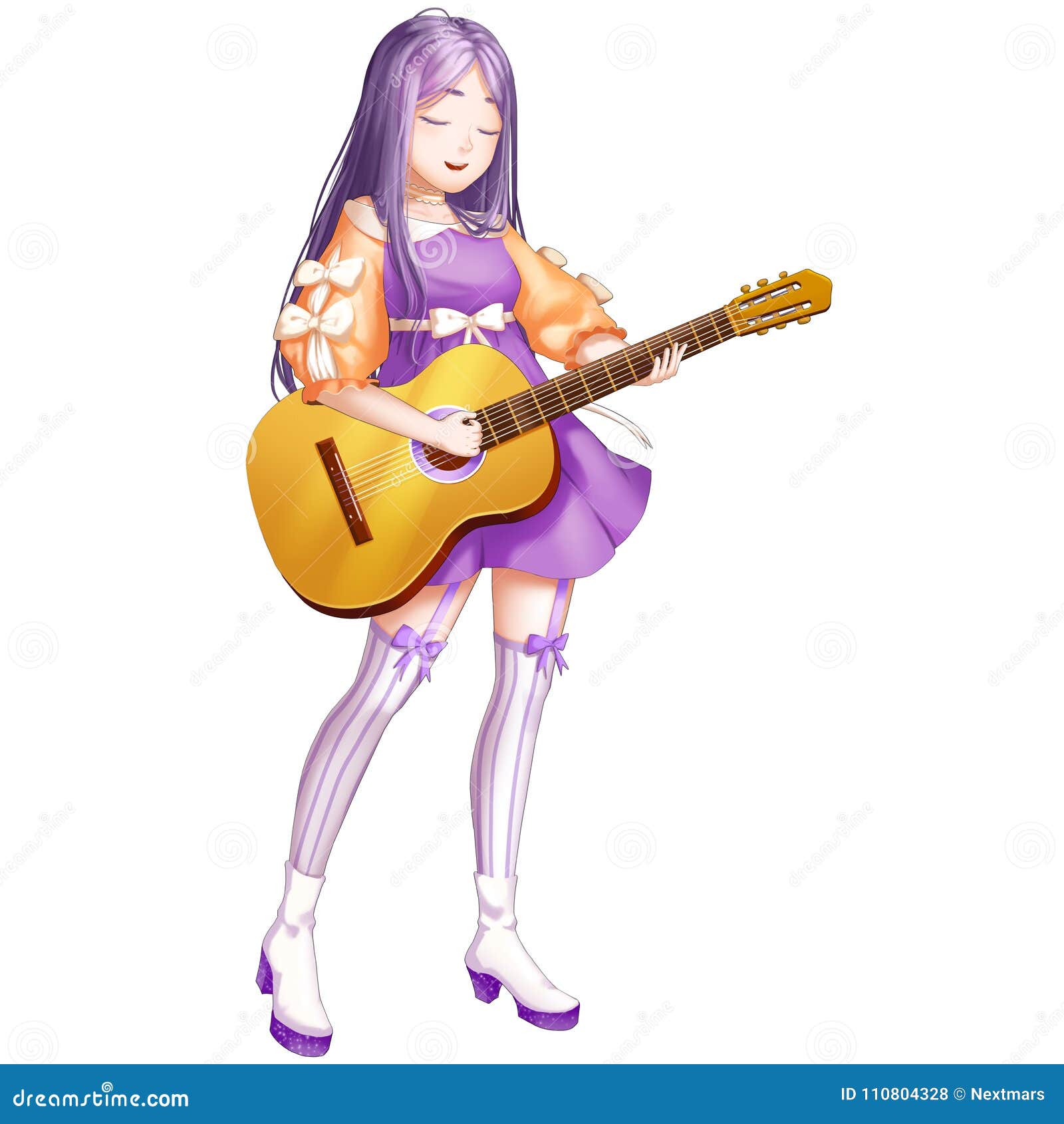 Guitar Music Girl with Anime and Cartoon Style Stock Illustration -  Illustration of happy, artwork: 110804328