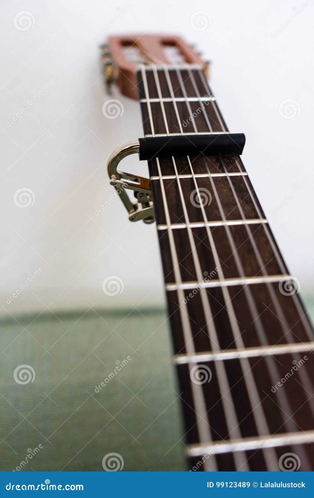 Guitar Neck with Capo Low Angle View Close Up Stock Image Image of