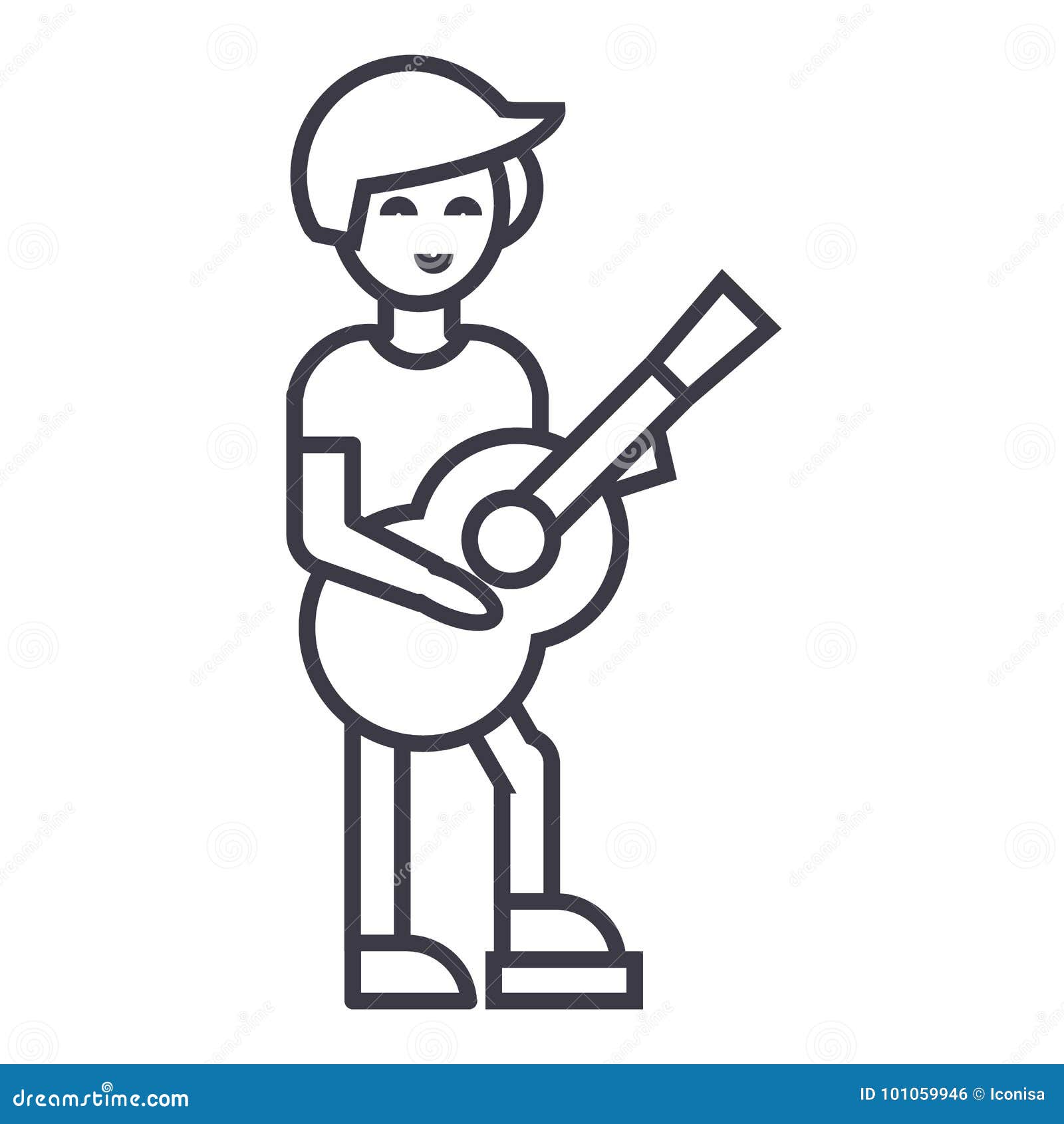 guitar player,flamenco  line icon, sign,  on background, editable strokes