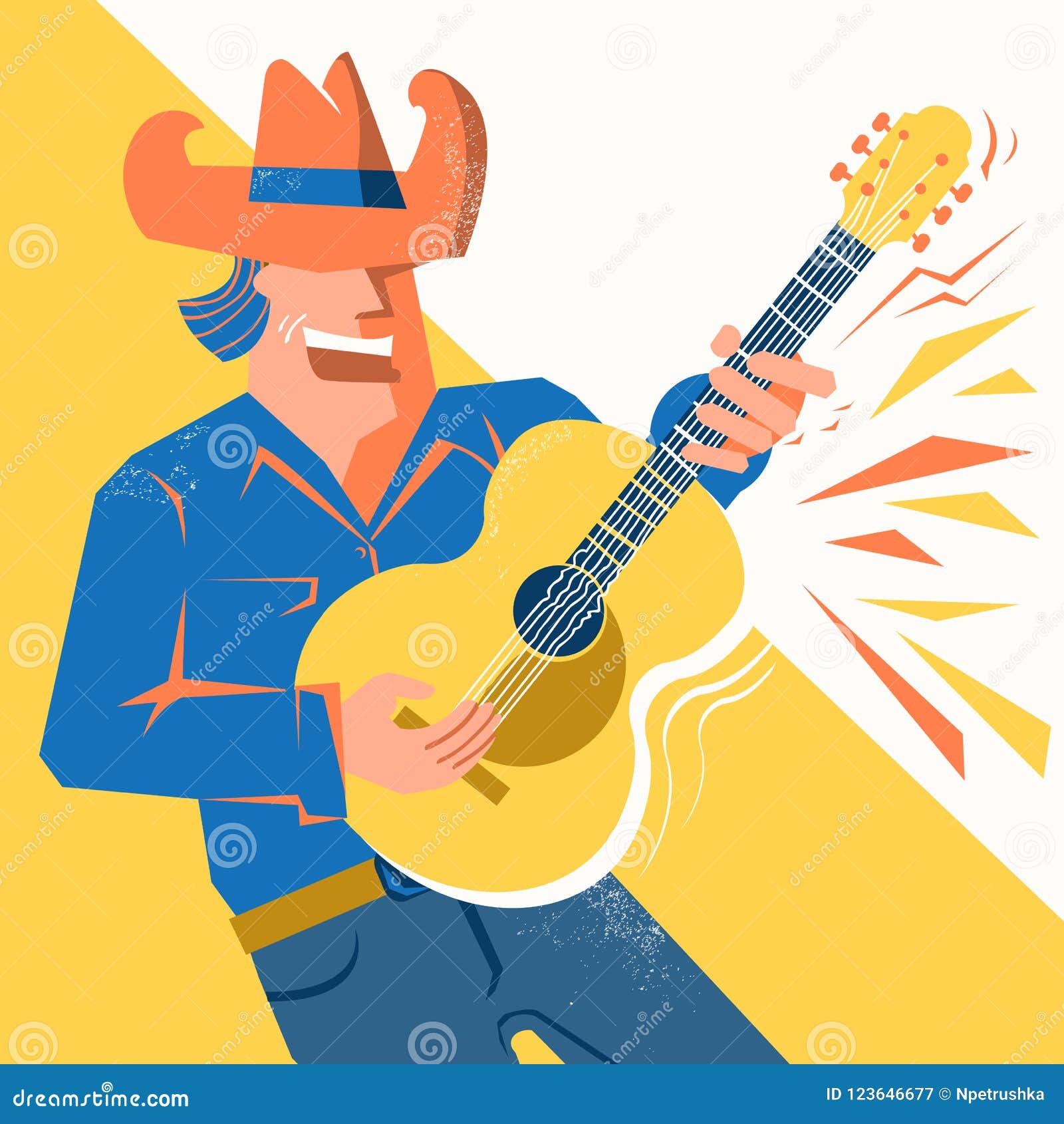 Guitar Player Man in Cowboy Hat Singing and Palying the Acoustic Stock ...