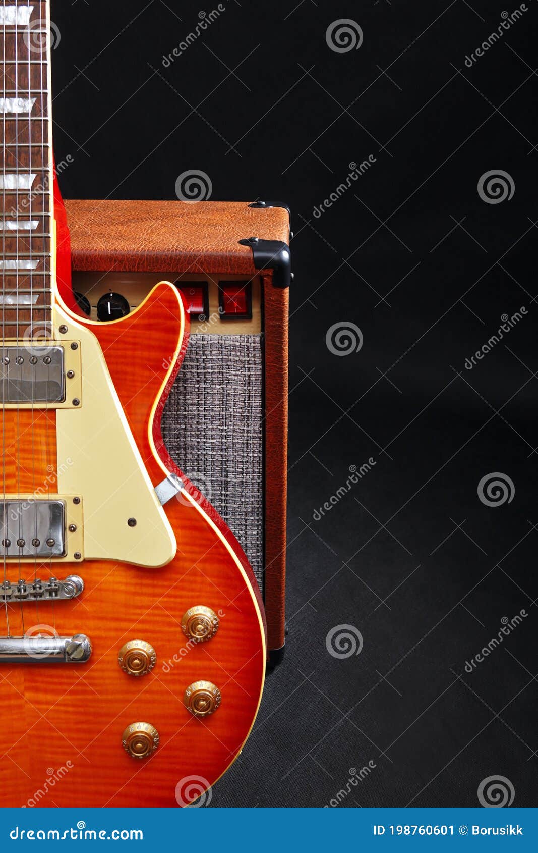 Guitar Tube Combo Amplifier With Honey Sunburst Guitar On Black