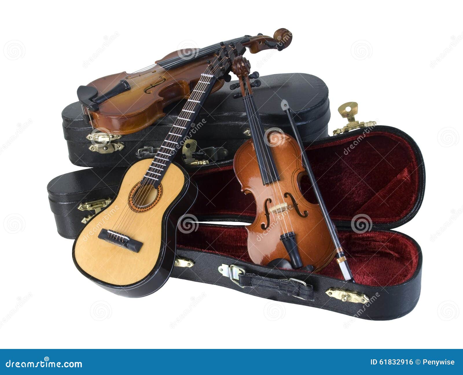Guitar and Violins with Cases Stock Photo Image of craftsmanship