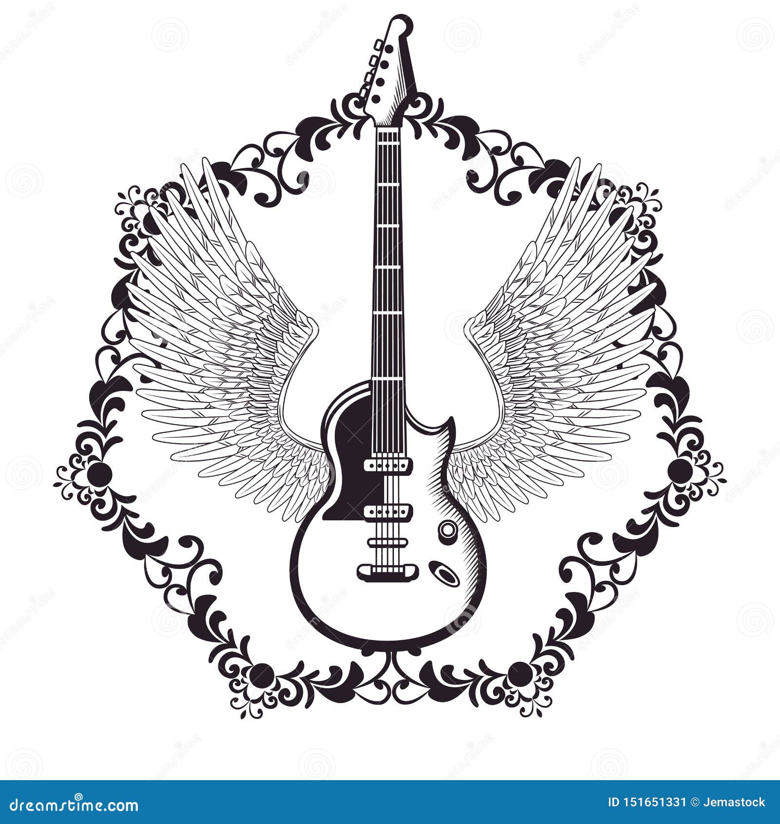 Guitar and Wings Drawn Tattoo Icon Stock Vector - Illustration of design,  guitar: 151651331