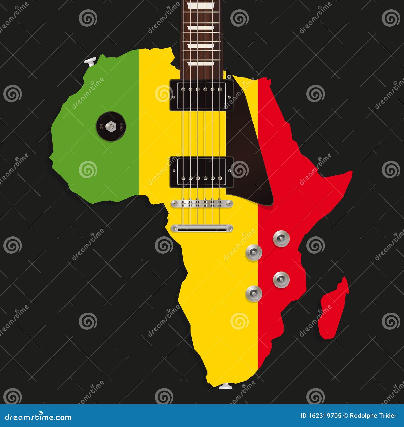 An Electric Guitar Shaped Like Africa in the Colors of the Ethiopian