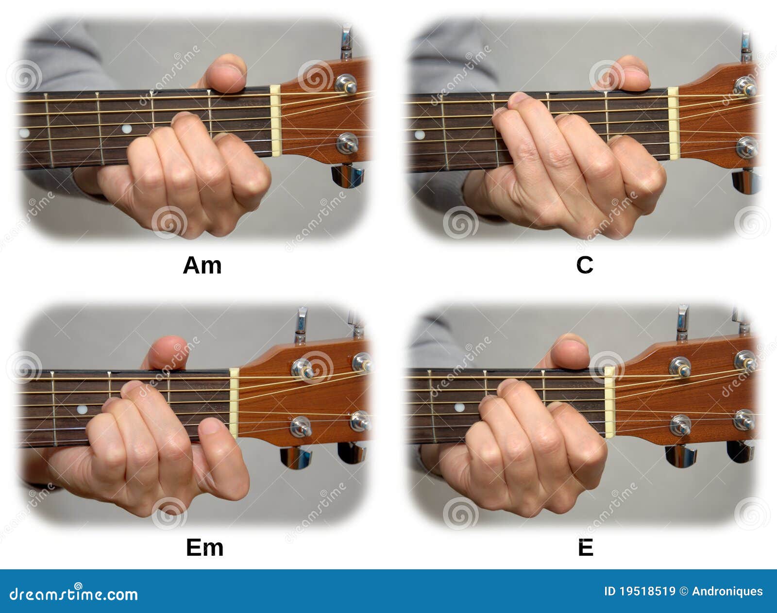 Guitarist Hand Playing Guitar Chords: Am, C, Em, E Stock Image - Image Of  Brown, Instructing: 19518519
