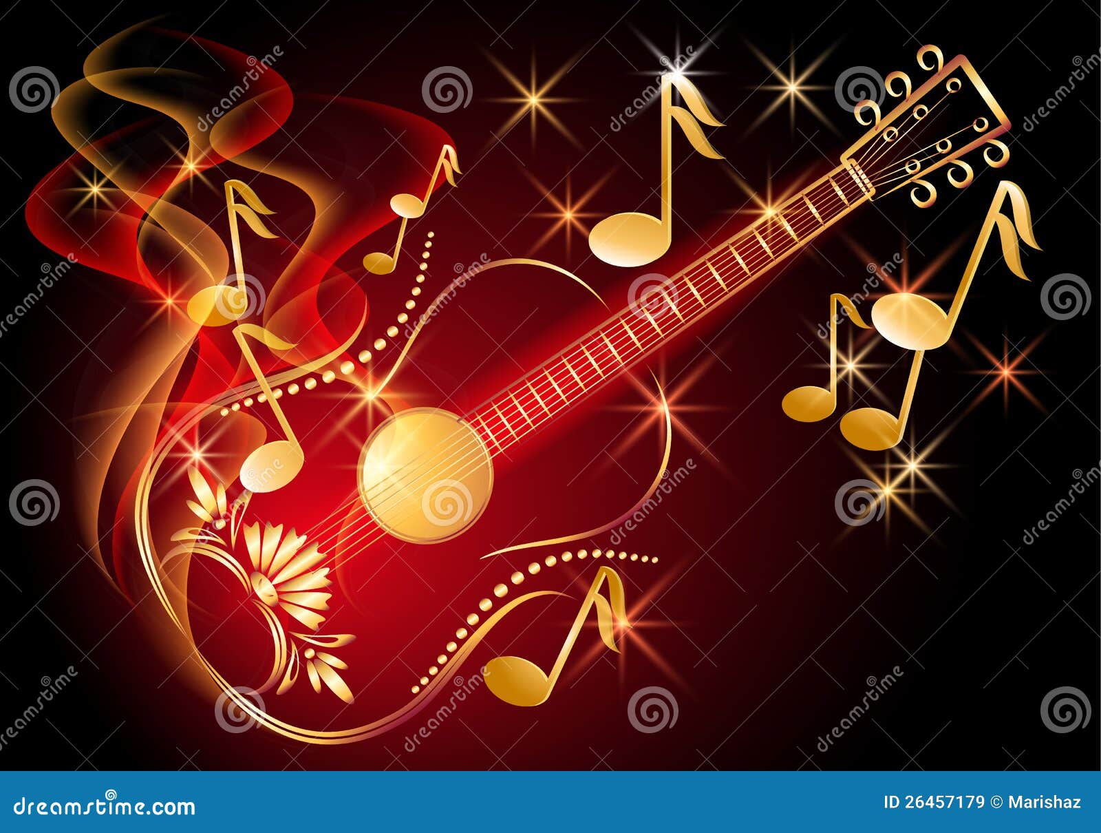 Guitarra Y Notas Musicales Imágenes de archivo libres de regalías