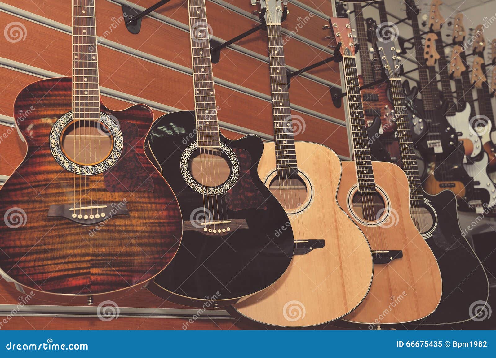 Guitars in the Store Background Stock Image Image of country