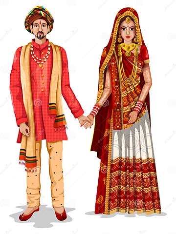 Gujaratii Wedding Couple in Traditional Costume of Gujarat, India Stock ...