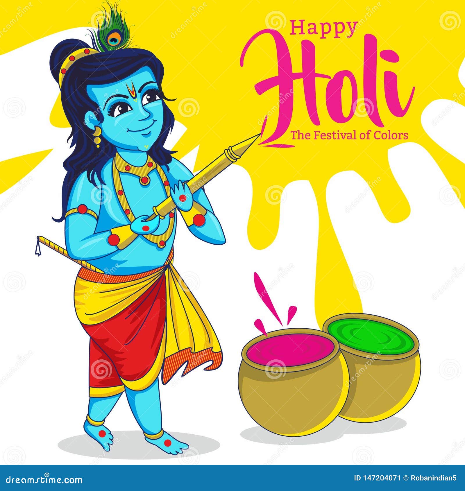 Krishna Playing Hol. Holi Celebration Stock Illustration - Illustration of  nepal, dumpling: 147204071