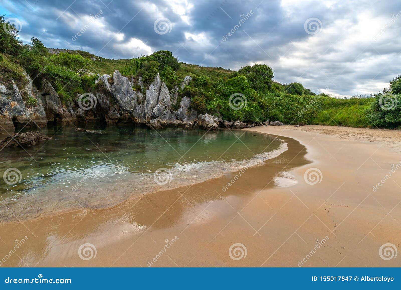 gulpiyuri beach, inland beach located near llanes, asturias, spain