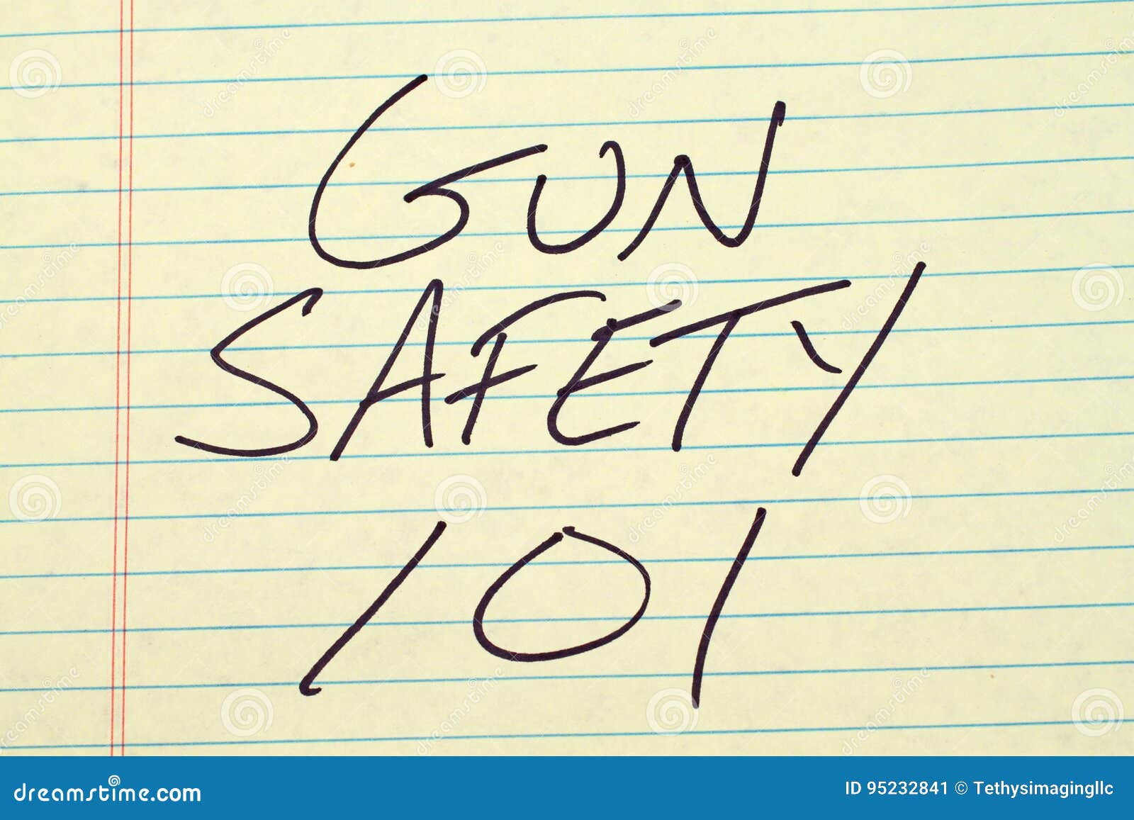 gun safety 101 on a yellow legal pad
