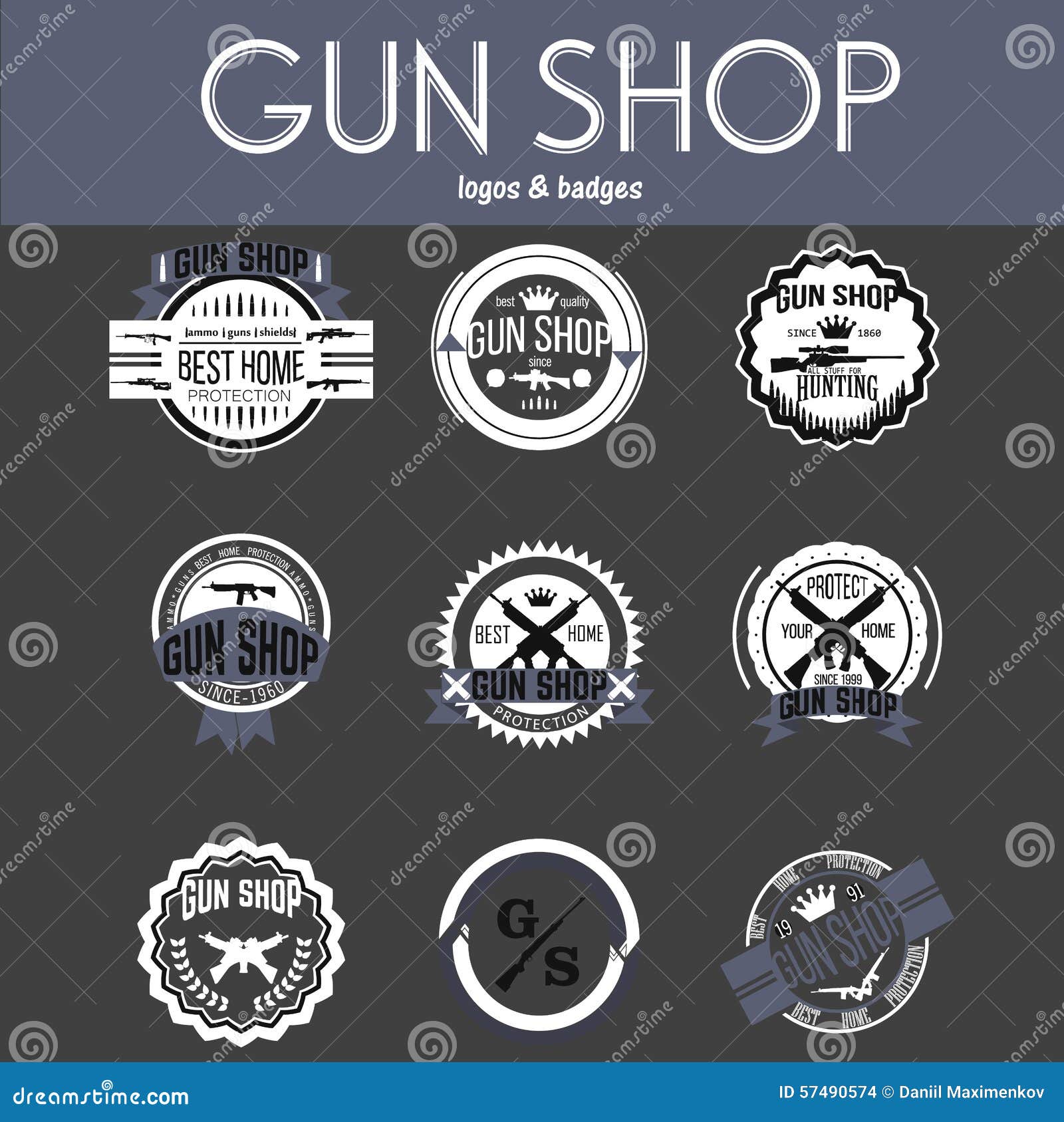 Gun Shop Logotypes and Badges Vector Set Stock Vector Illustration of