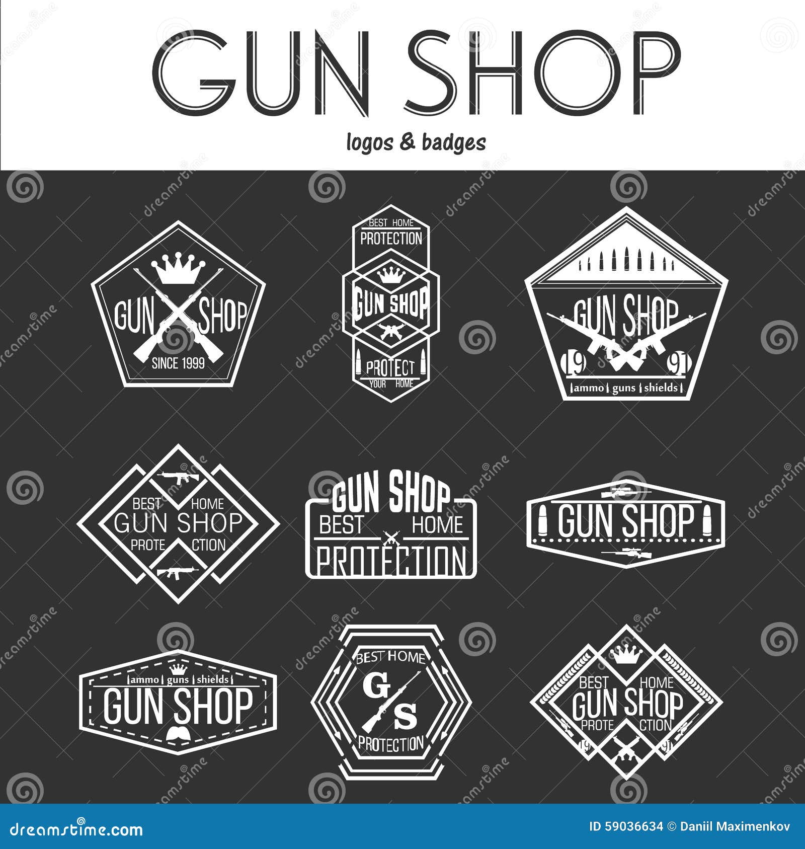 Gun Shop Logotypes and Badges Vector Set Stock Vector Illustration of