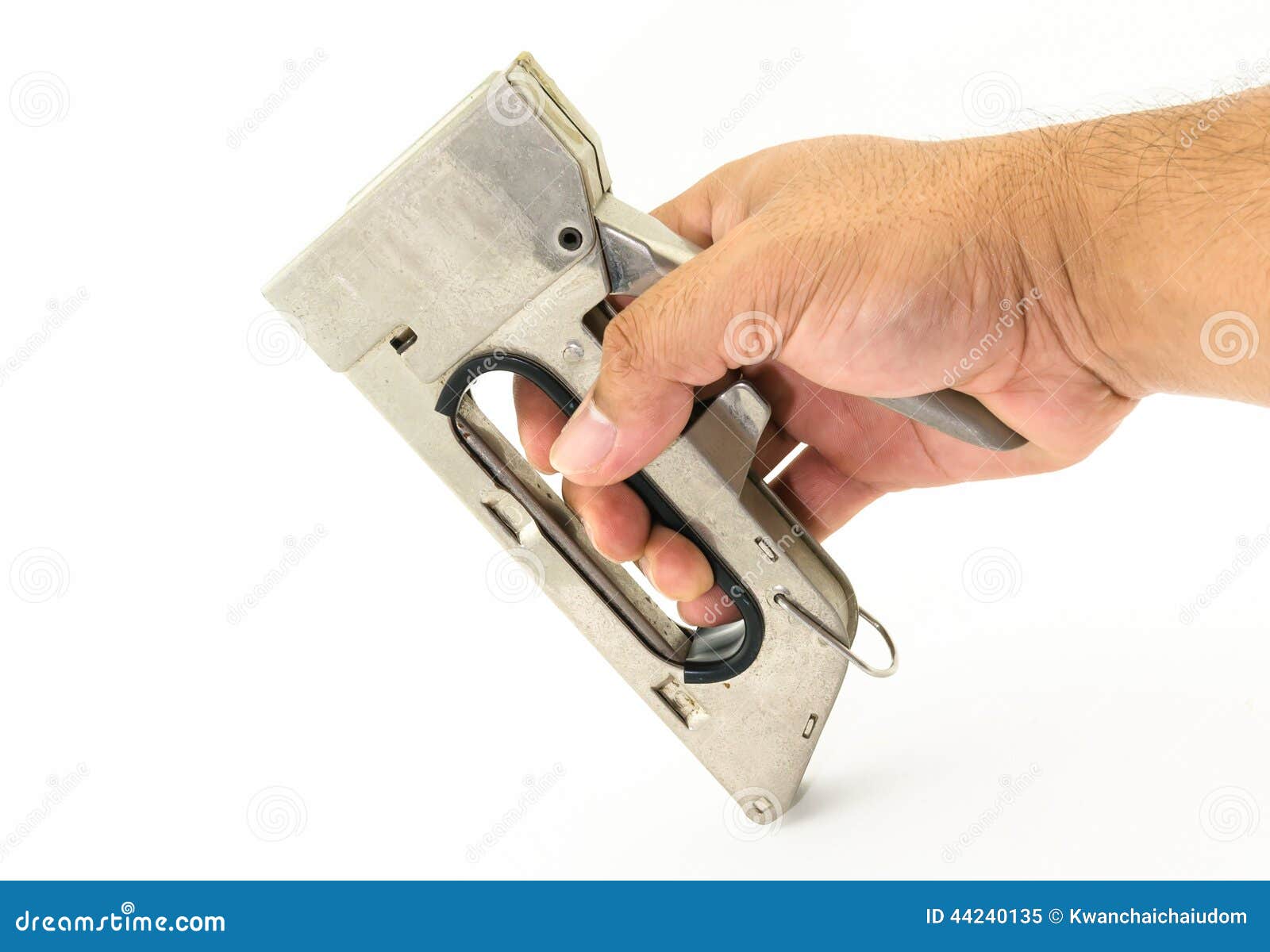 Gun staple on man hand stock image. Image of staple, finger 44240135