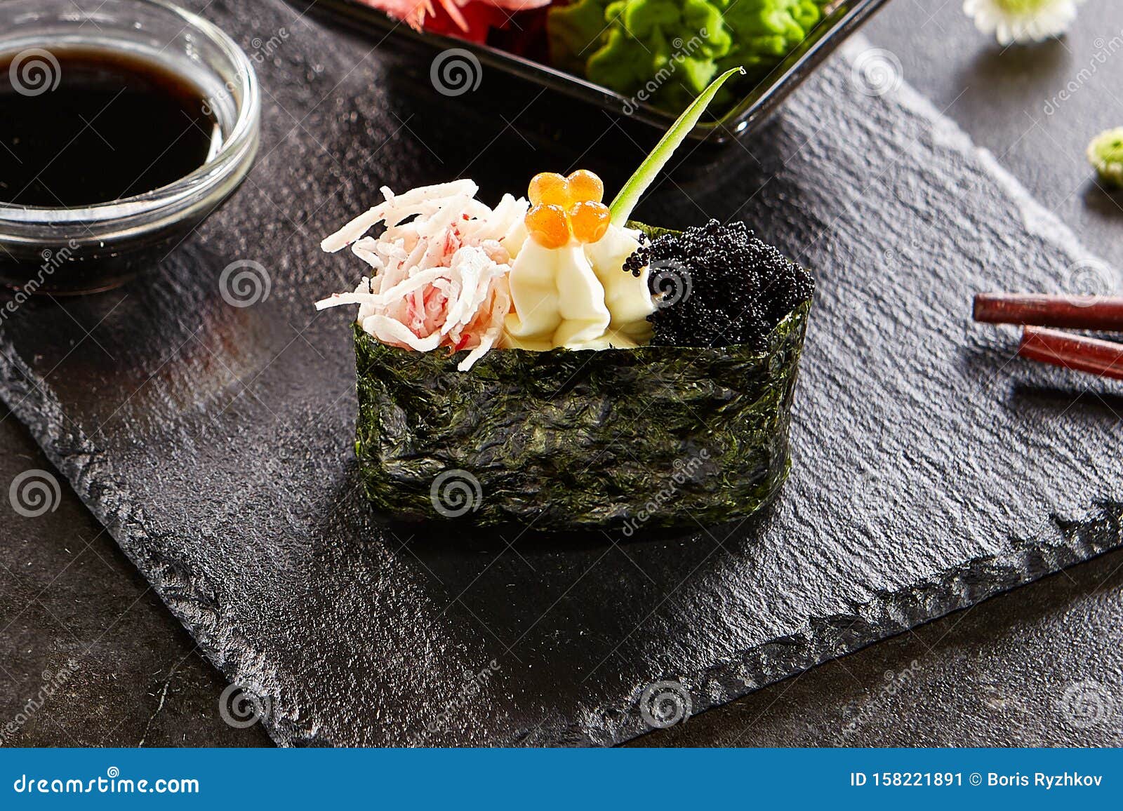 Gunkan With Crab Meat And Masago Caviar Stock Image Image Of Recipe Seafood