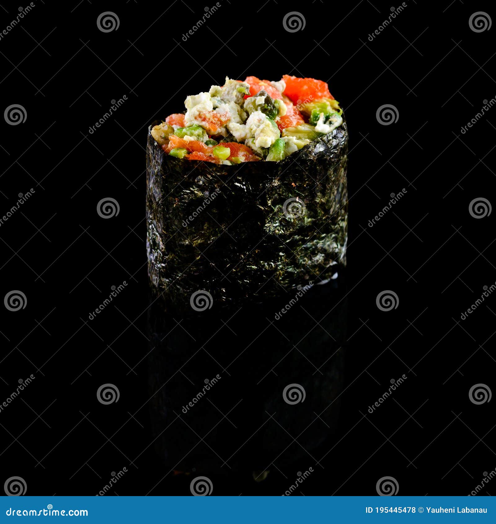 Gunkan Sushi on a Black Background. Menu Stock Photo - Image of