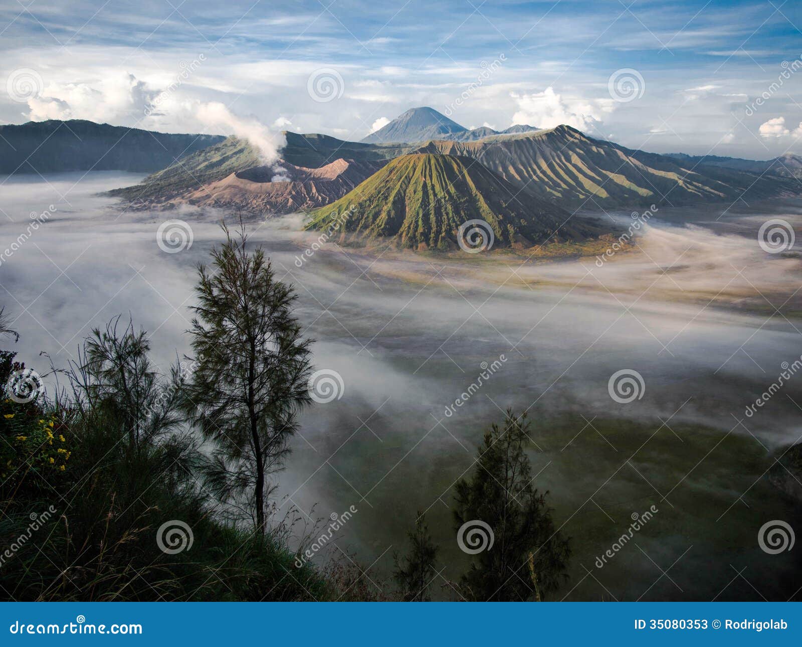 Gunung Bromo, Mount Batok And Gunung Semeru Stock Image ...
