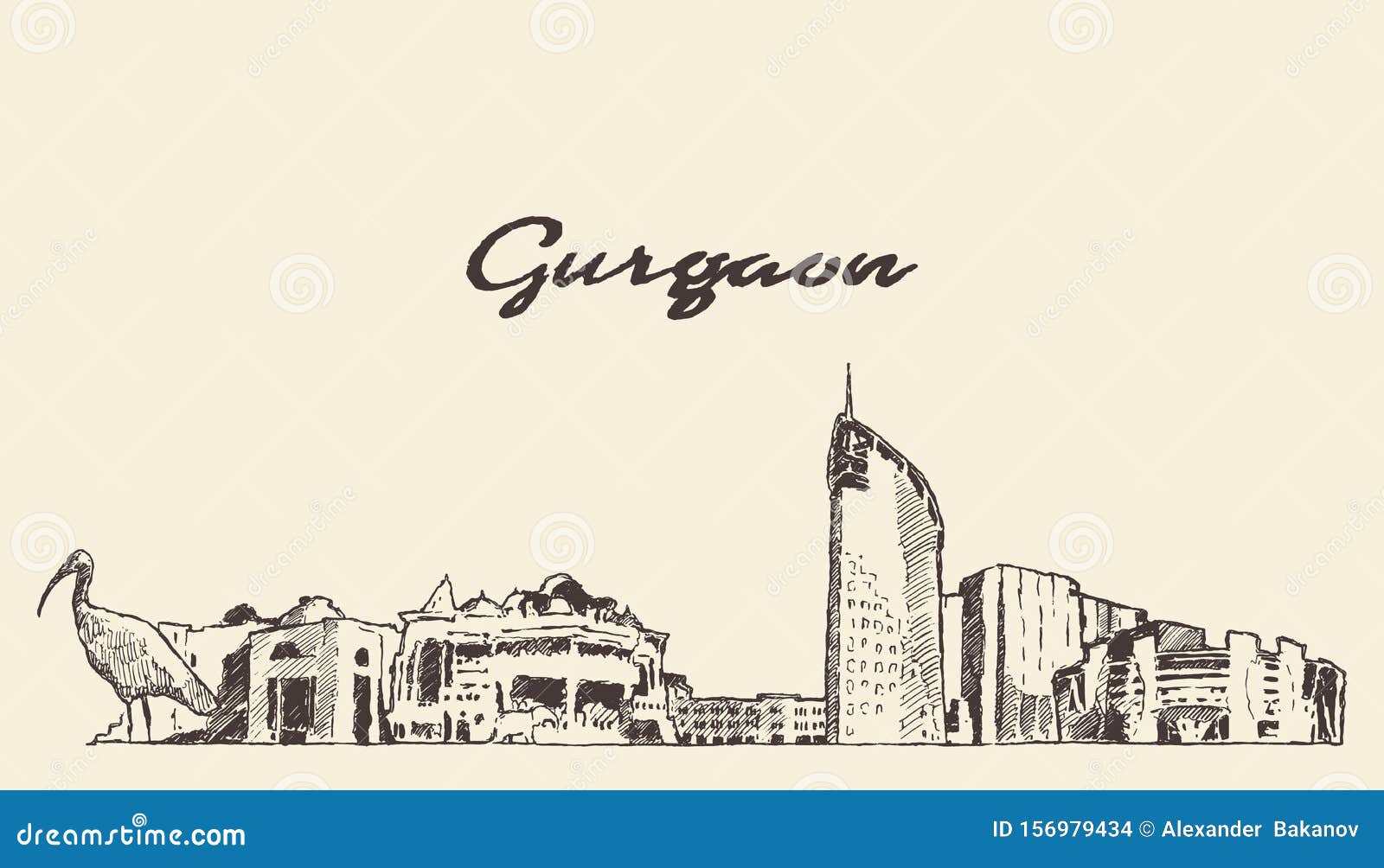 gurgaon skyline haryana india drawn  sketch