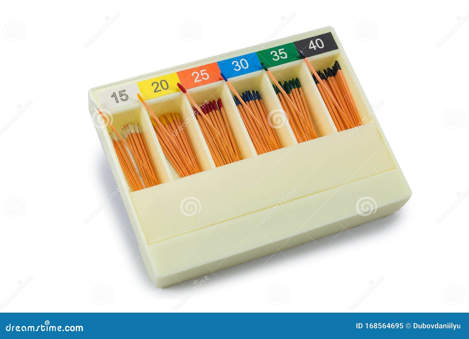 gutta-percha pins in a set of different sizes for root canal filling, material for endodontic filling