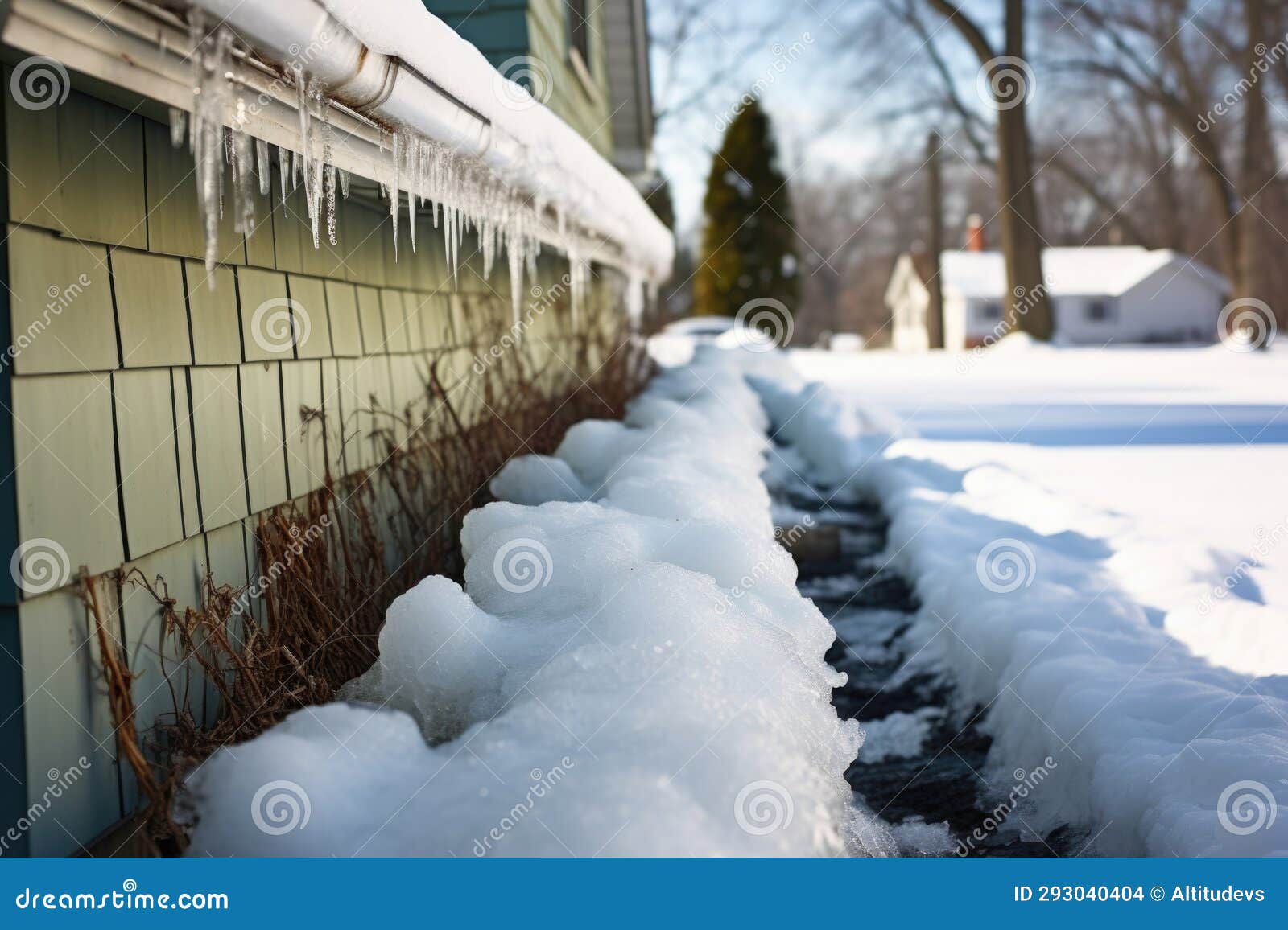 Gutter Filled with Melting Ice and Snow Stock Photo Image of generated, climate 293040404