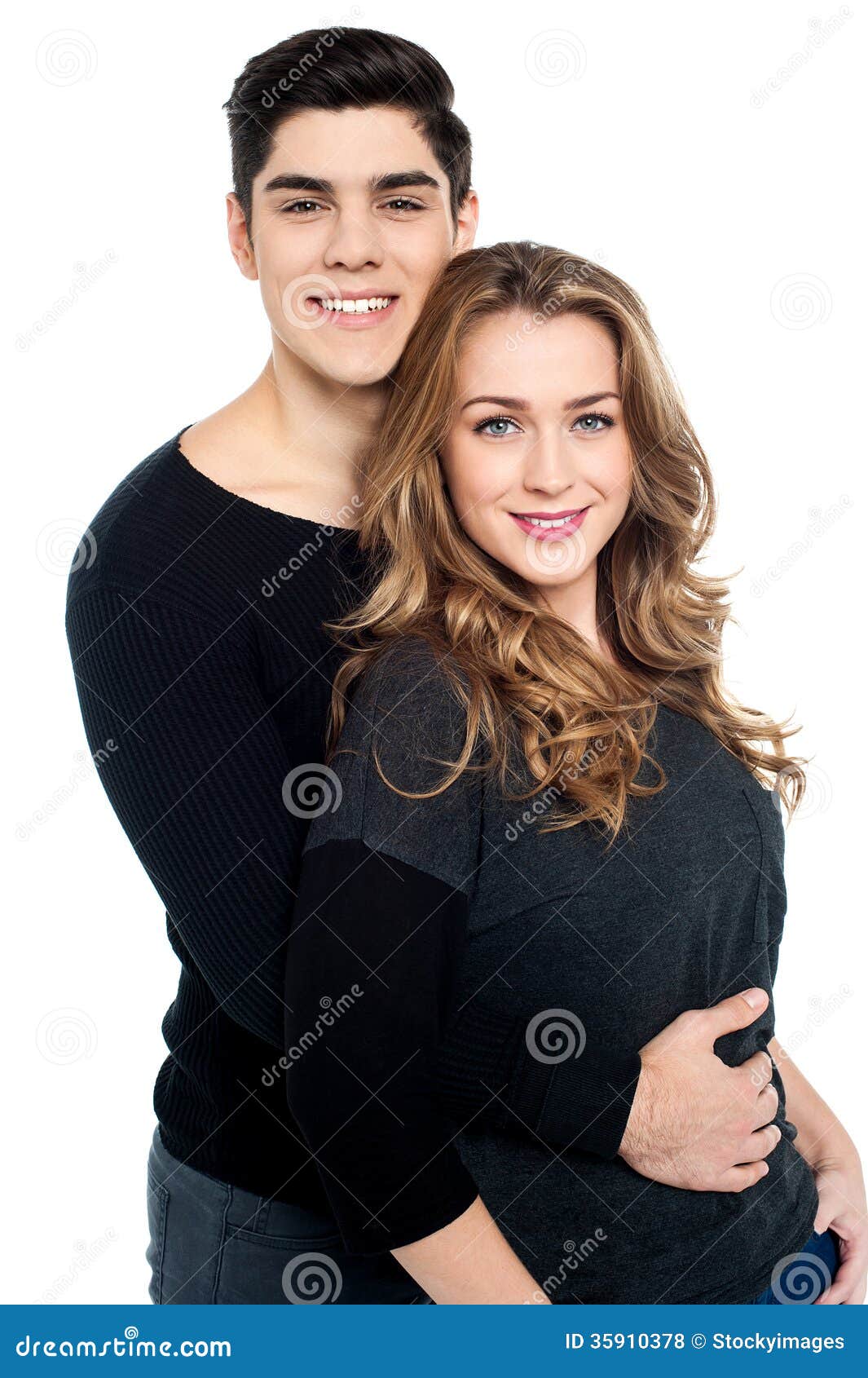 Guy with Arms Around Her Girlfriend S Waist Stock Photo - Image of