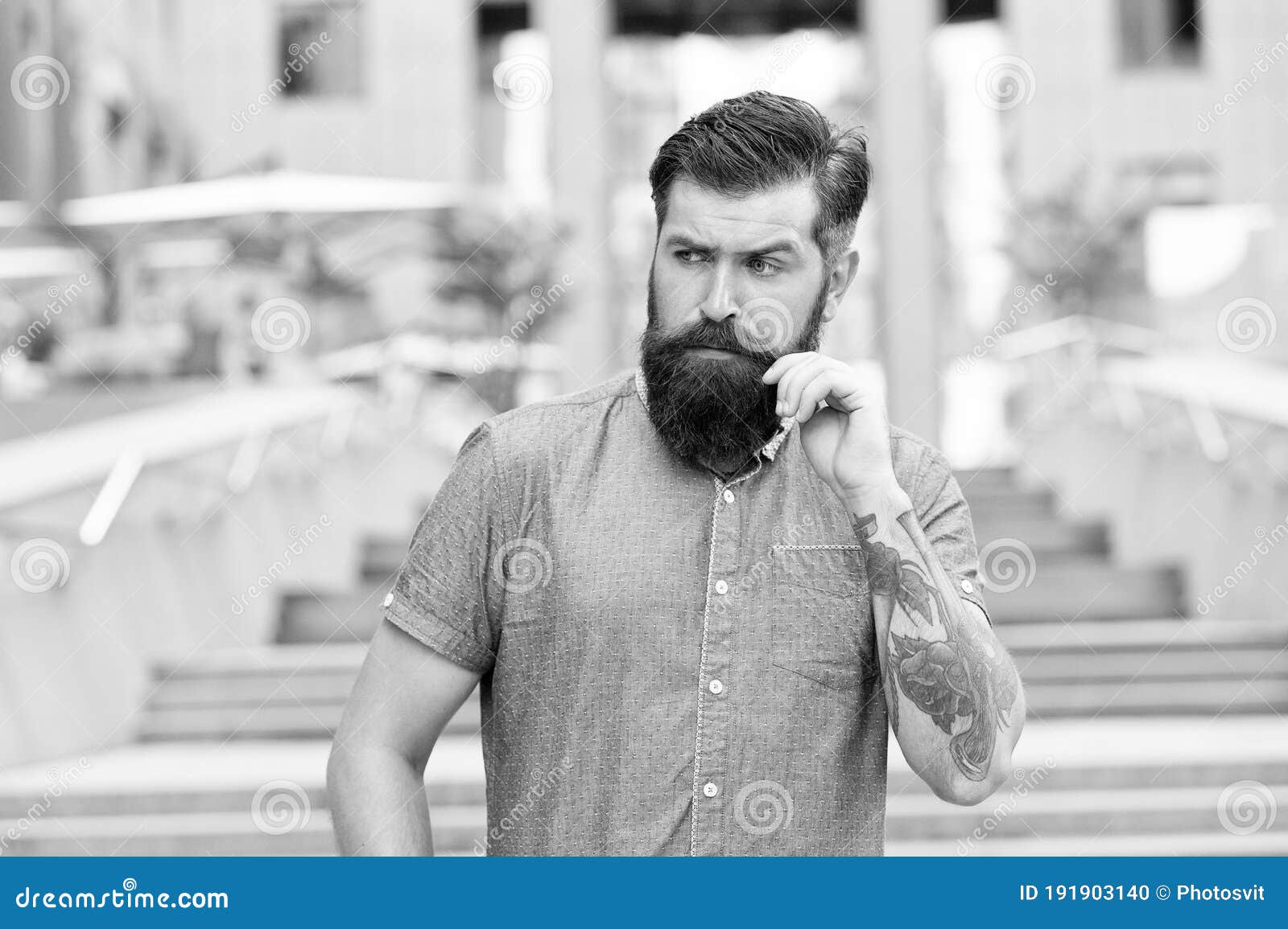 Guy with Beard and Mustache. Barber Salon. Street Style. Walking Down ...