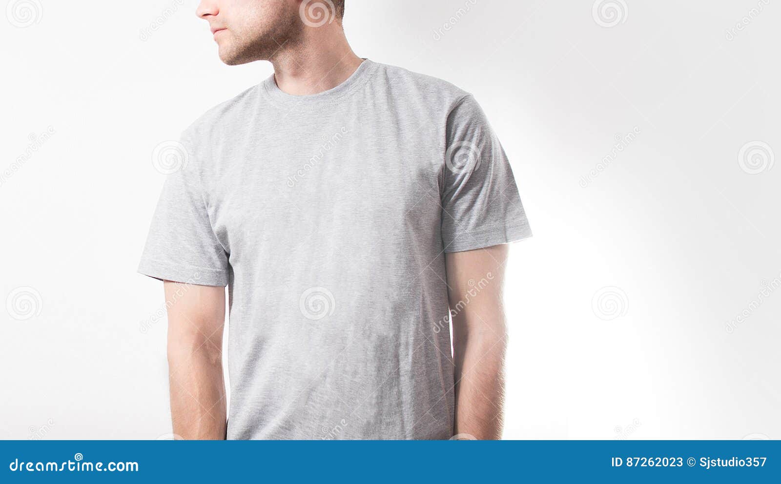The Guy in the Blank Grey T-shirt, Stand, Smiling on a White Background ...
