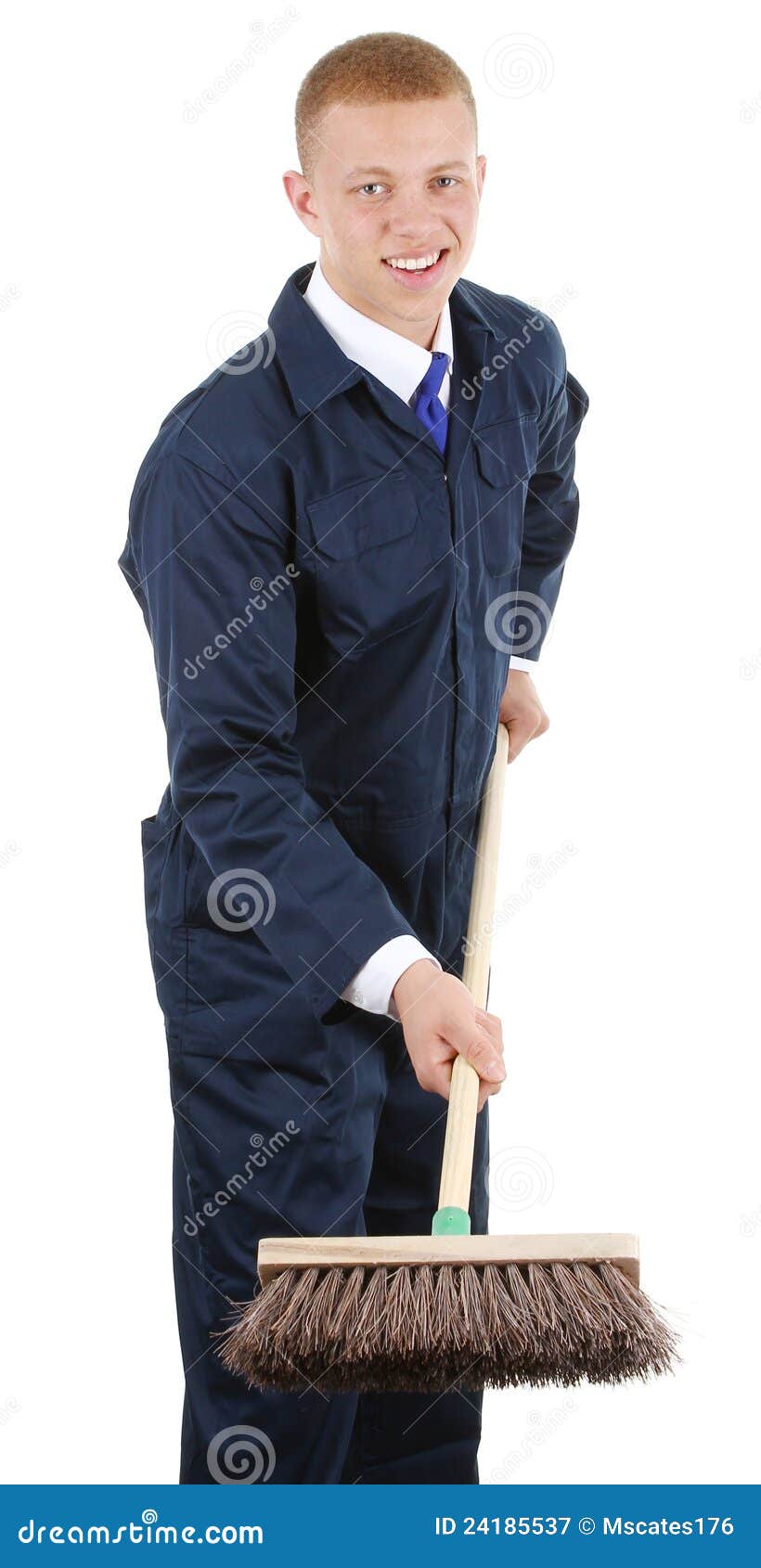 Guy with a broom stock image. Image of alone, expression 24185537