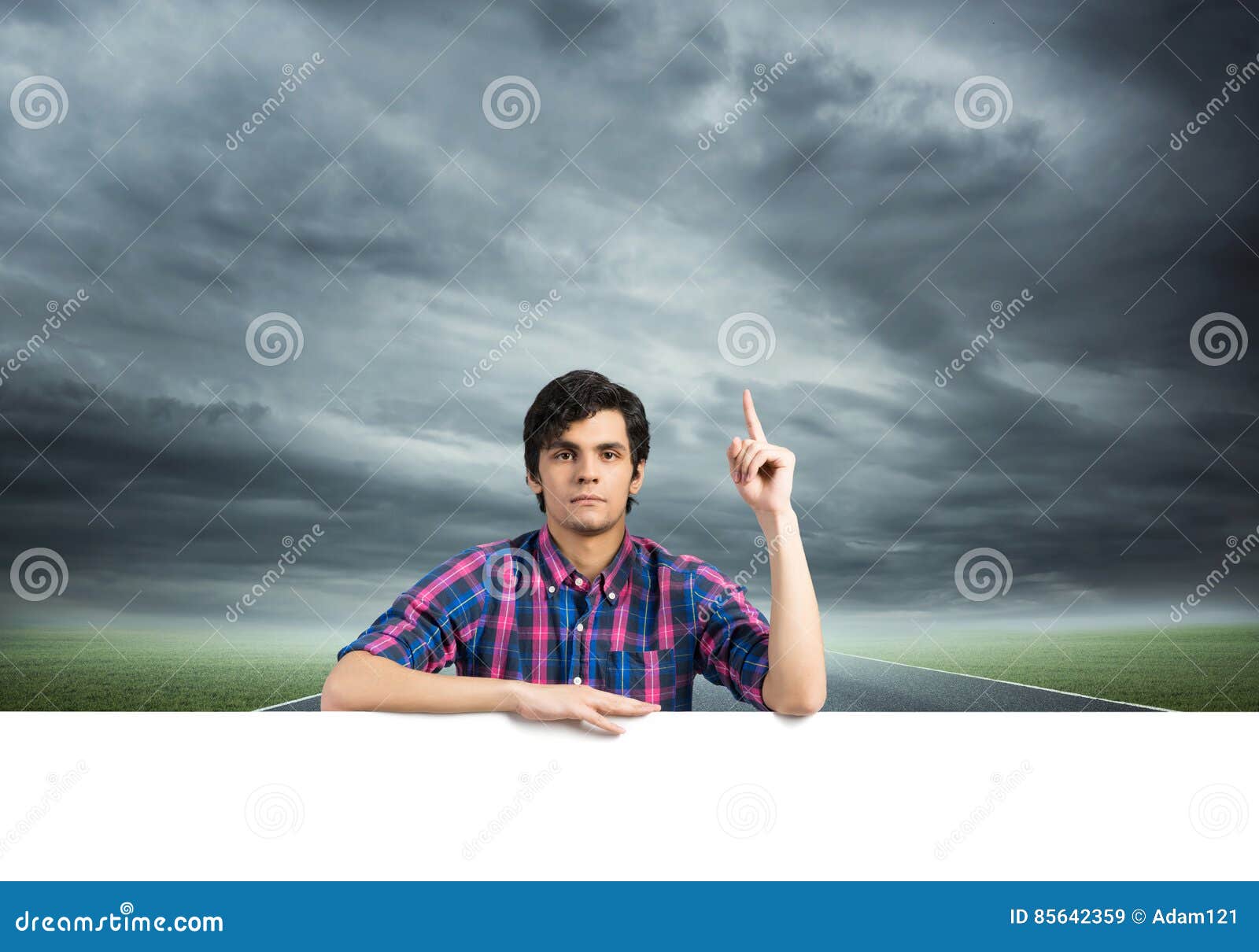 Guy in casual with placard stock image. Image of paper 85642359