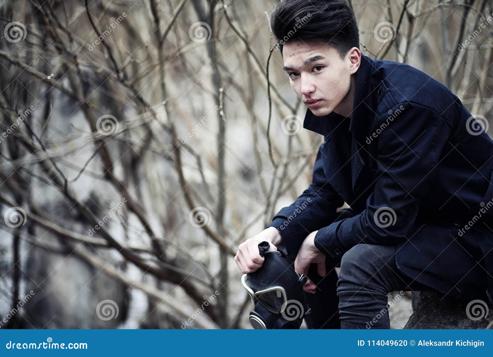 The Guy in the Coat and Gas Mask. Post-apocalyptic Portrait of a Stock ...