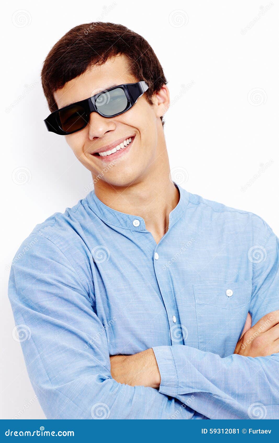 Guy in 3D Glasses with Crossed Arms Stock Image - Image of arms ...