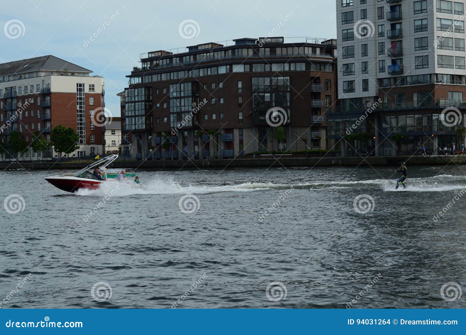Guy Doing Wakeboard by the Dublin Docklands Editorial Stock Image