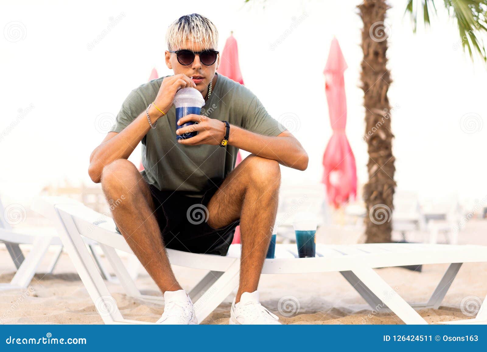 Guy Drink Cocktails on a Tropical Beach Stock Image Image of summer
