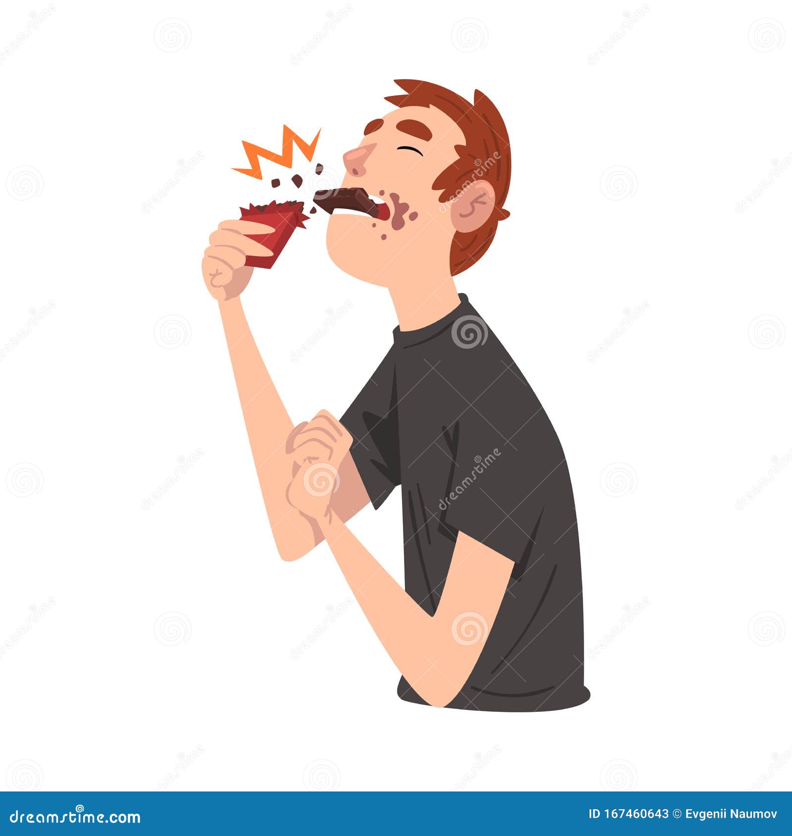 Guy Eating Chocolate, Funny Man Cartoon Character Enjoying Eating Sweets  Vector Illustration Stock Vector - Illustration of delicious, crunch:  167460643