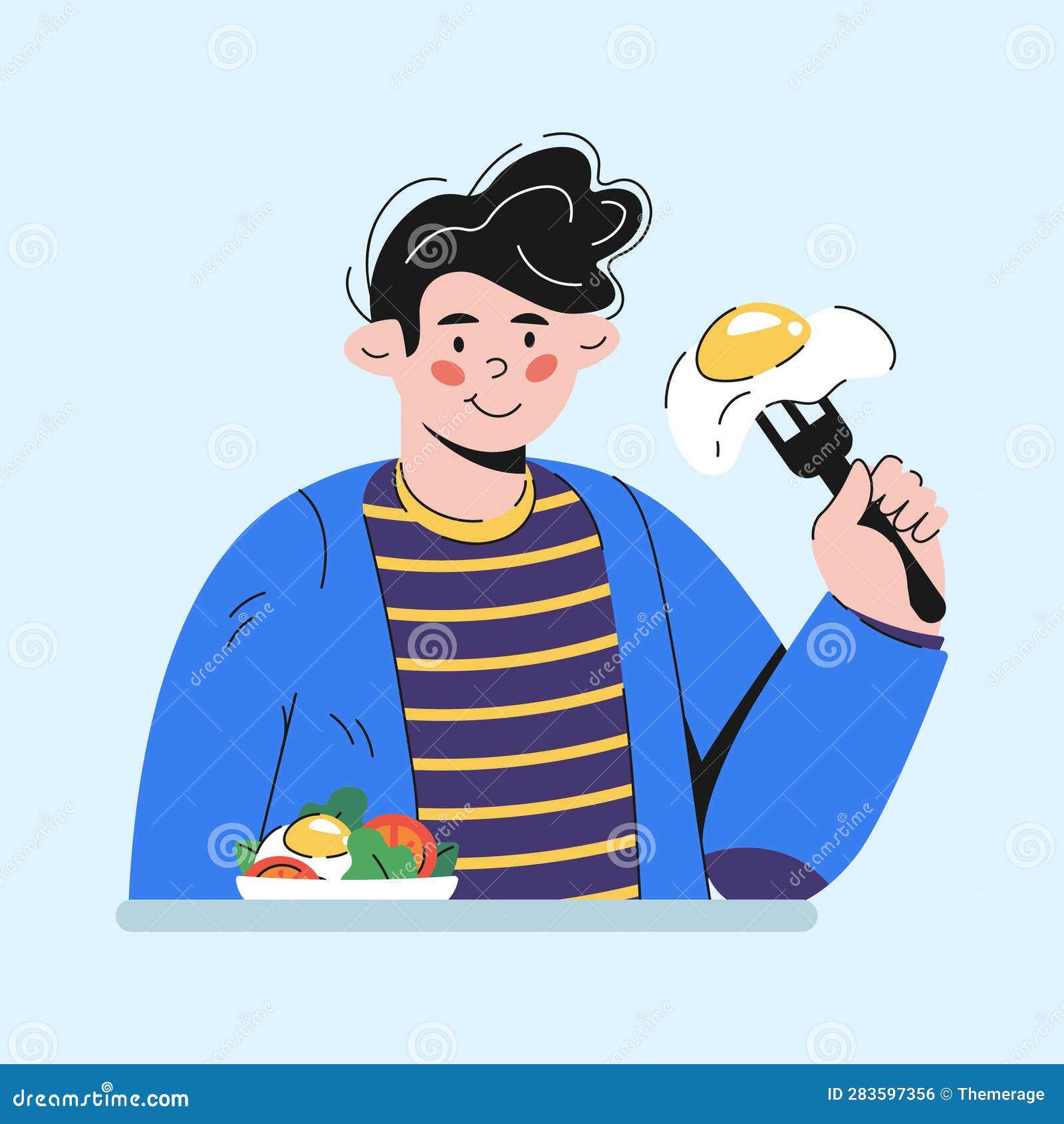 Guy Eating Fried Eggs Breakfast Character Cartoon Style Stock Vector -  Illustration of cartoon, dinner: 283597356, image size:1600x1690