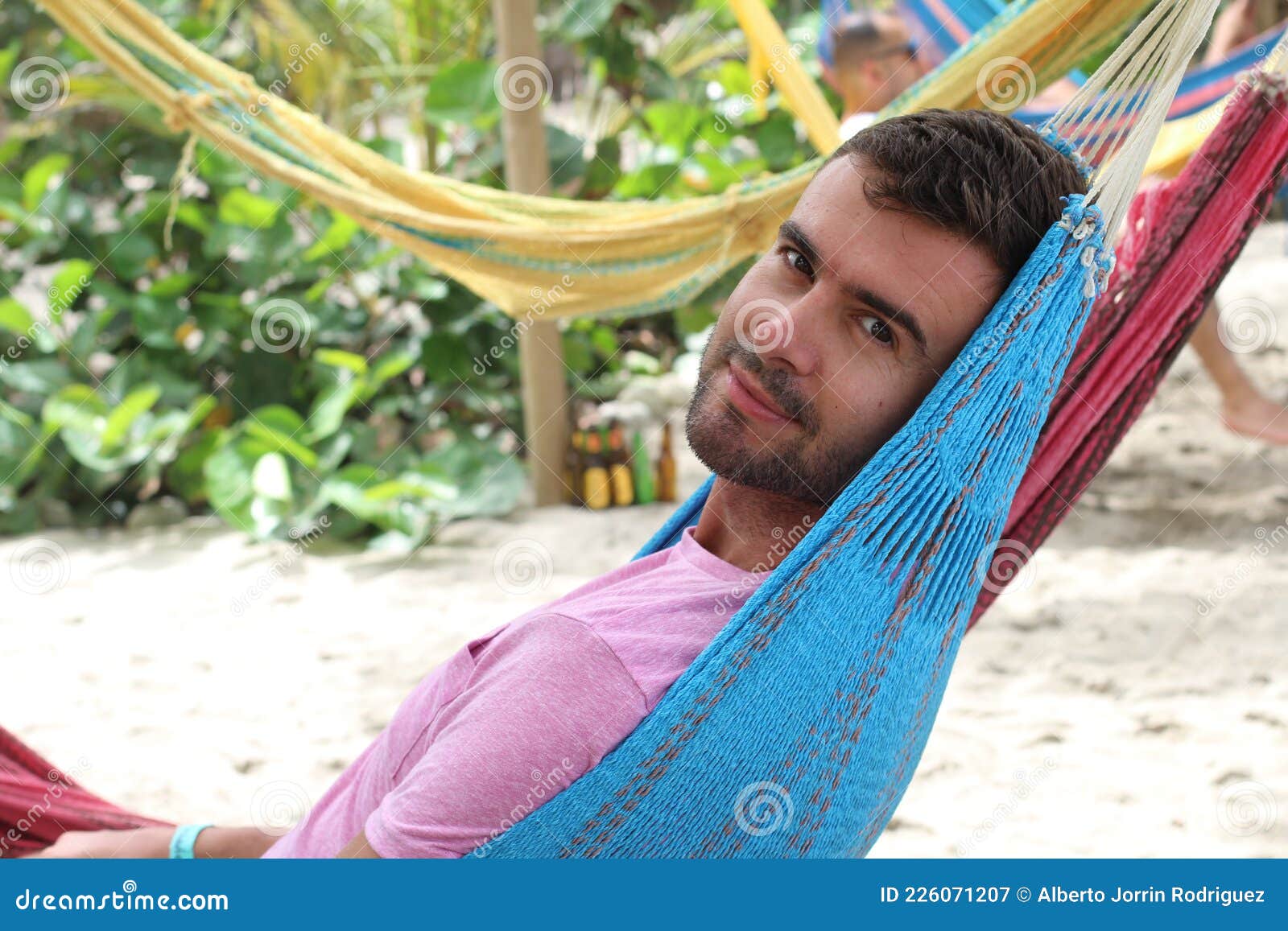 Guy Enjoying a Hammock in Topical Island Stock Image Image of ocean