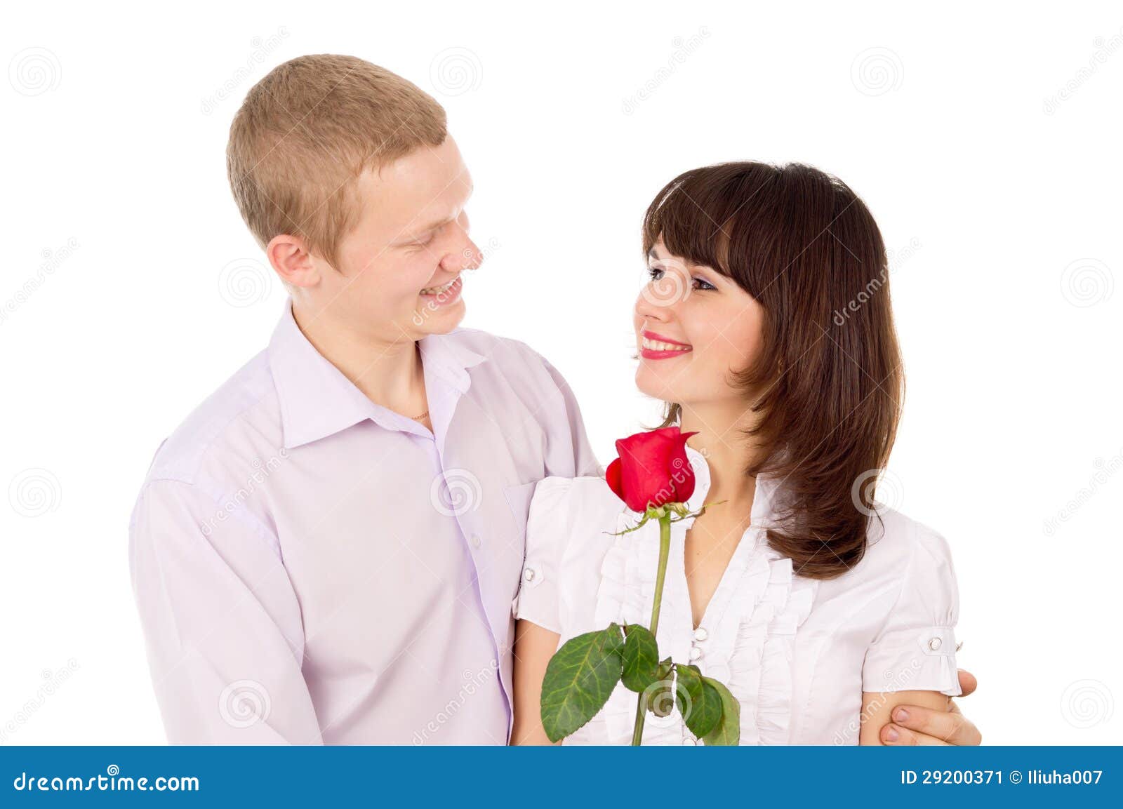 The Guy Gives a Girl a Rose, Makes a Proposal Stock Image Image of