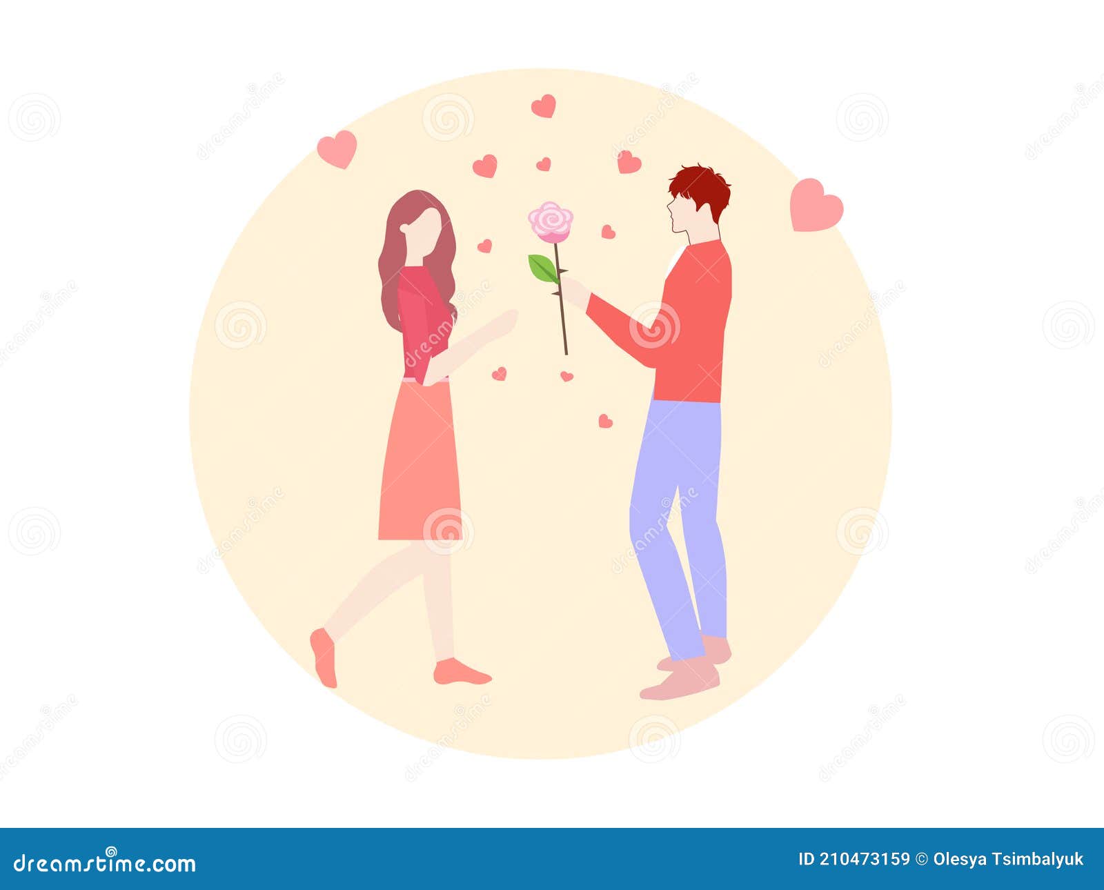 Guy Gives a Girl a Rose, Vector Graphics Stock Vector Illustration of