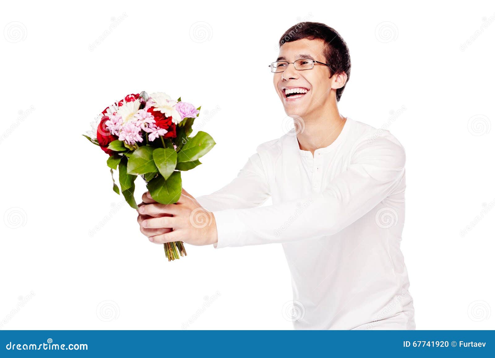 Guy Giving Bouquet of Flowers Stock Photo - Image of holding, guys ...