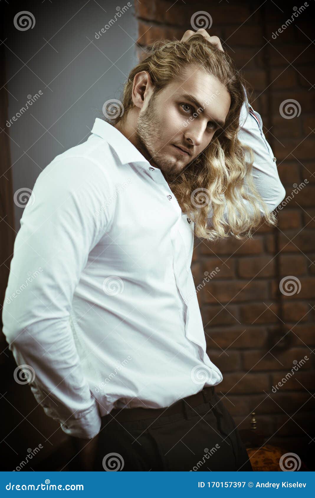Guy with long hair stock image. Image of brutal, male - 170157397
