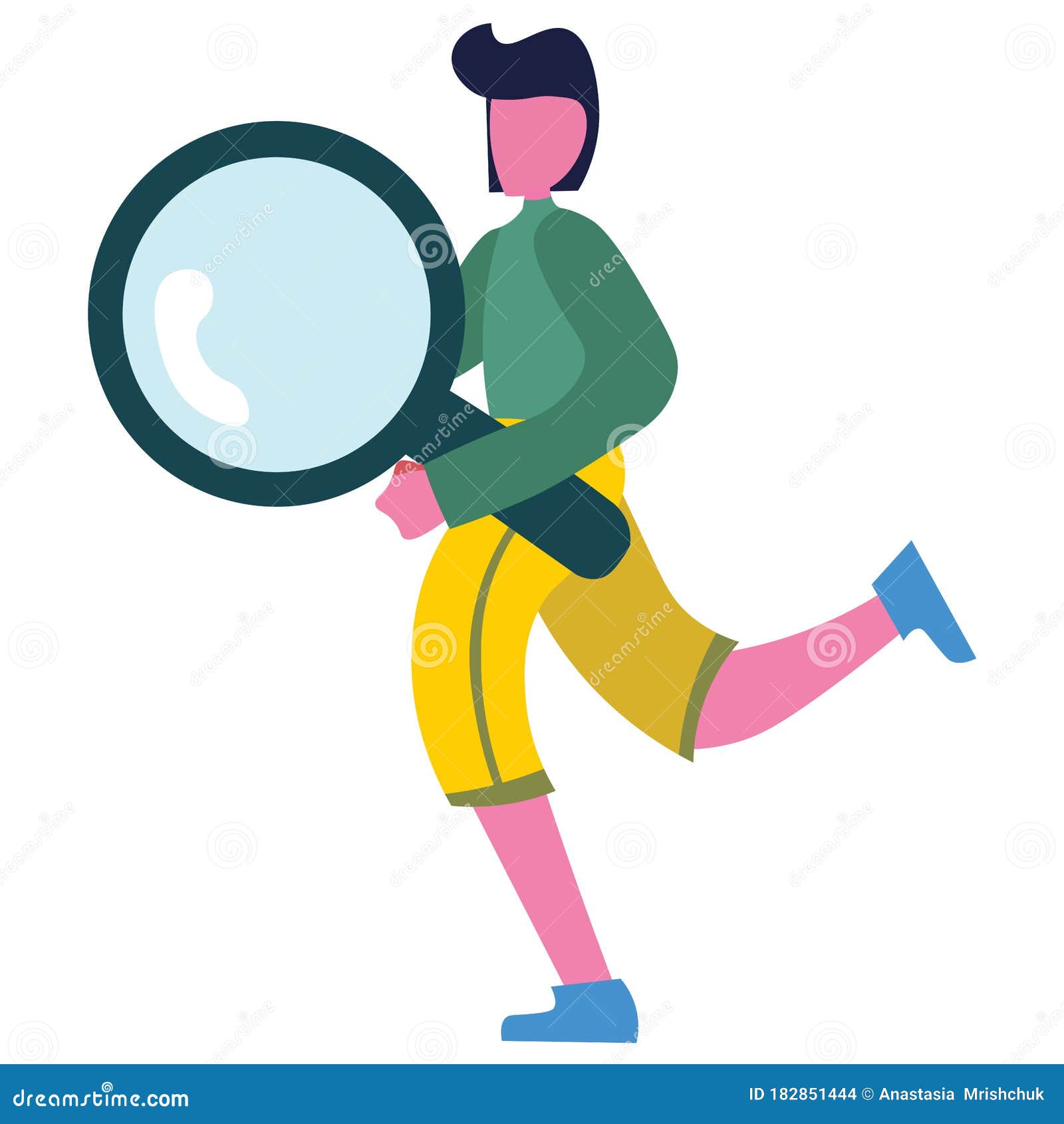 Guy With A Magnifying Glass On A White Background. Vector Illustration ...