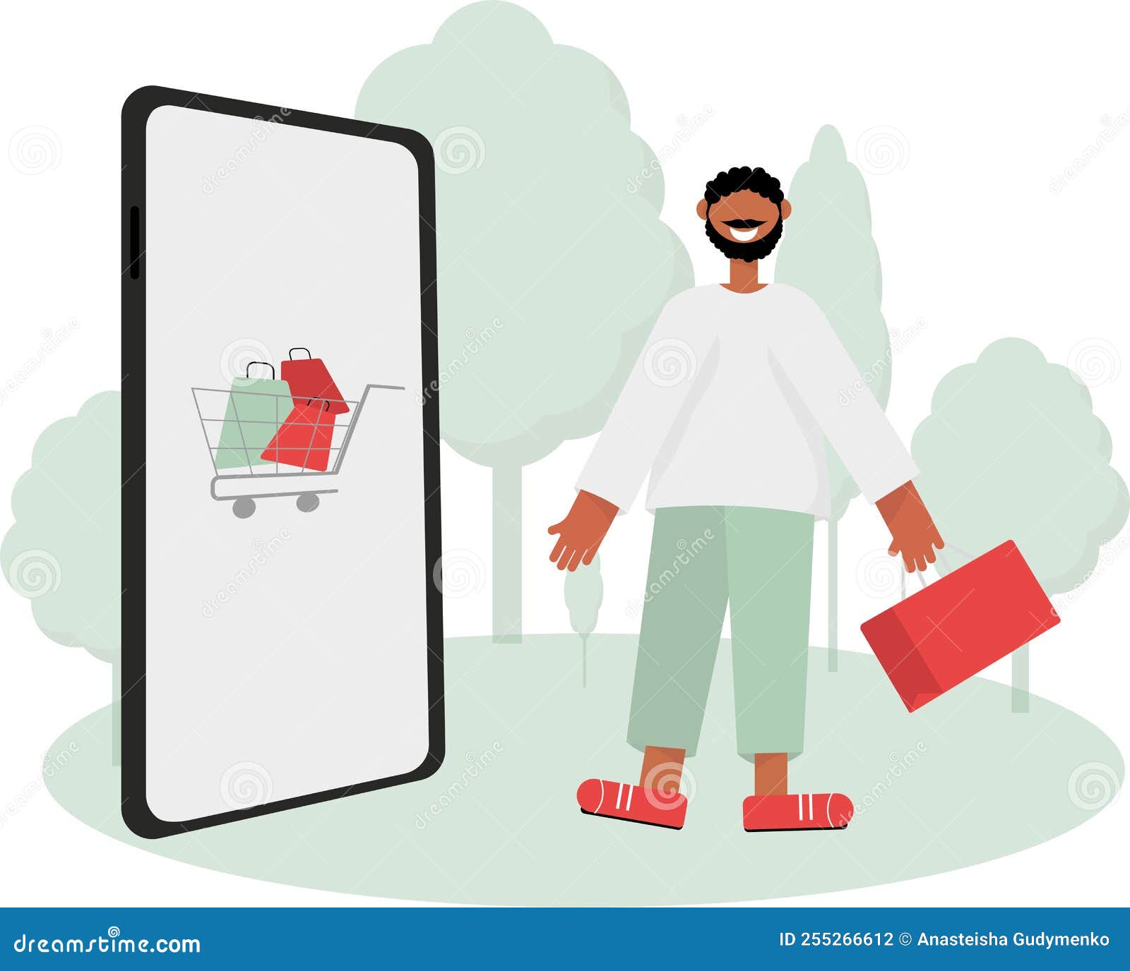 Guy with online shopping stock vector. Illustration of order 255266612